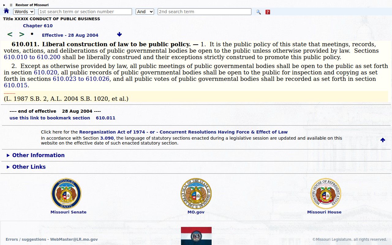 Branson West court records Missouri Sunshine Law policy