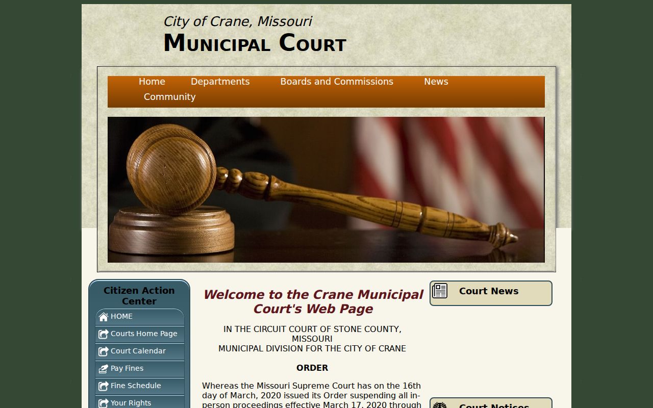 Crane court records municipal court address