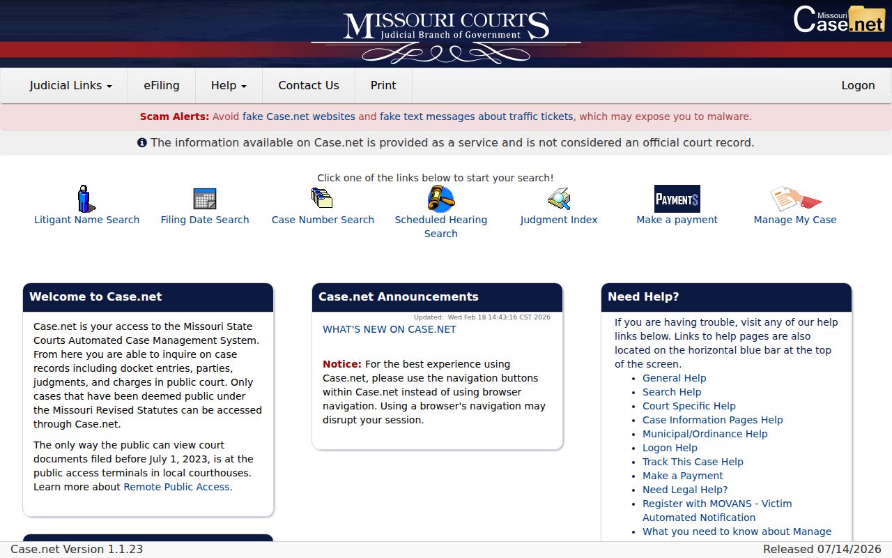 Stone County docket search Missouri Case.net official entry point