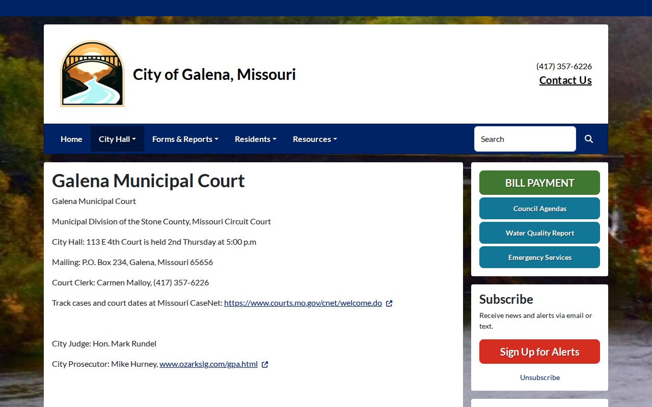 Stone County court schedule Galena Municipal Division location
