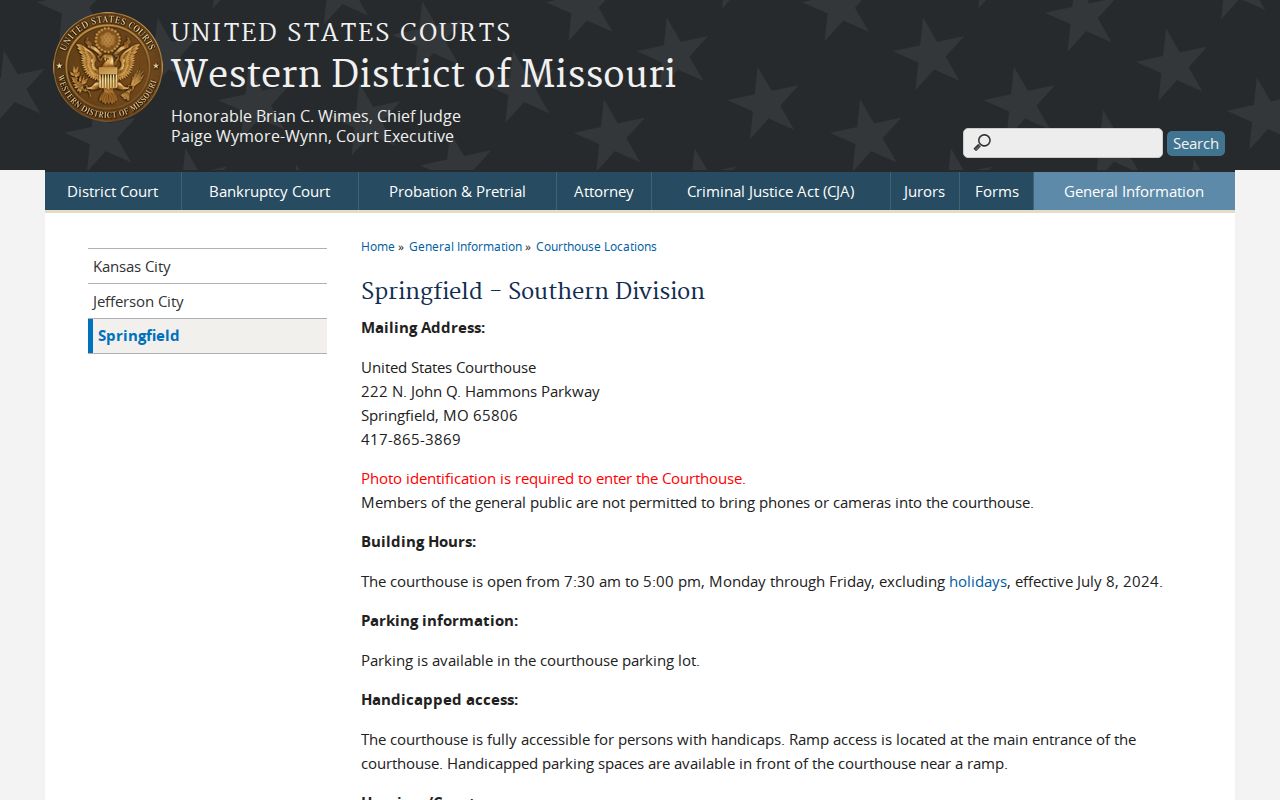 Stone County court records Springfield federal courthouse access reference