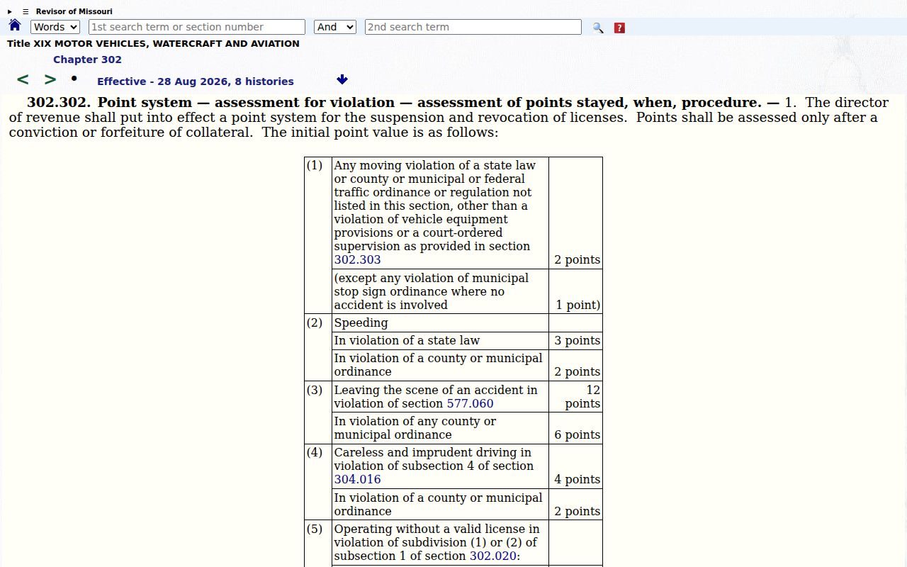 Stone County traffic court records Missouri statutory driver-record reference
